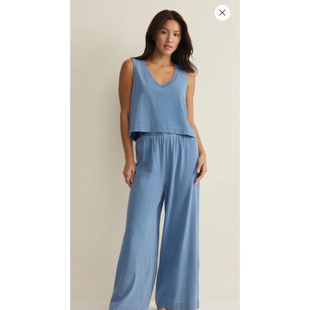 Z Supply Sweet Elizabeth Jane V-Neck Tank Top L Blue 100% Cotton ZT251319S